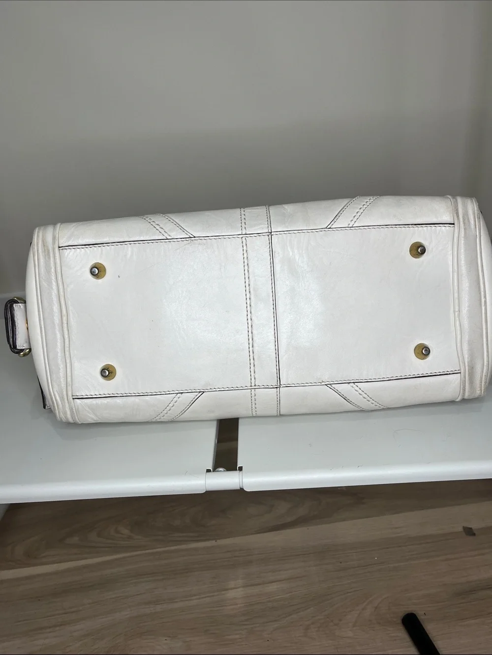 Coach  Cream Soho Mia Shoulder Bag with Braided Handles and Gold Hardware